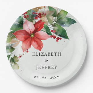 Poinsettias Floral Winter Christmas Wreath Wedding Paper Plate