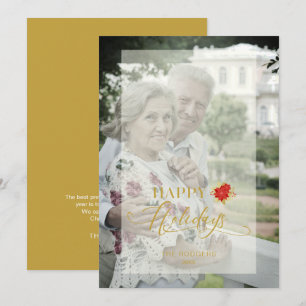 Poinsettias Happy Holidays Photo Family Gold Card