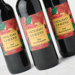 Poinsettias Holiday Christmas Floral Wine Label<br><div class="desc">Red and gold poinsettias and leaves, your greeting and personalization in chic lettering, these wine bottle labels are perfect to put on your bottles to serve at your Christmas dinner party or to give as gifts. Change the fonts, font colours, block frame colours, too. All liquor bottle labels are already...</div>