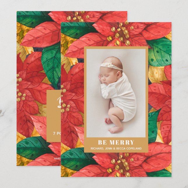 Poinsettias Holiday Photo Birth Announcements (Front/Back)