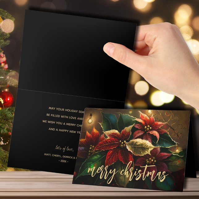 Poinsettias Merry Christmas Folded Holiday Card (Creator Uploaded)