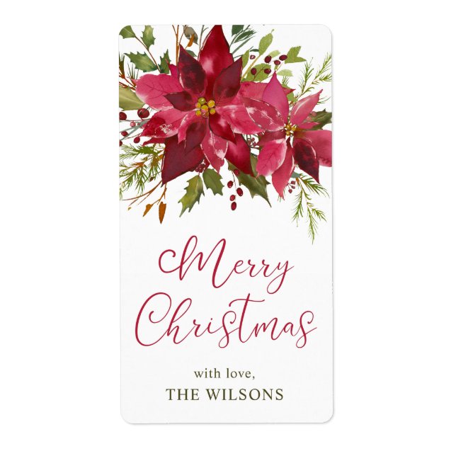 Poinsettias Personalized Christmas Gift Tags (Front)