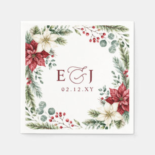 Poinsettias Pinecones Botanical Christmas Wedding Napkin