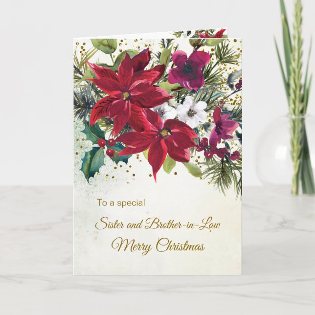 Poinsettias Sister & Brother-in-Law Christmas Holiday Card (Front)