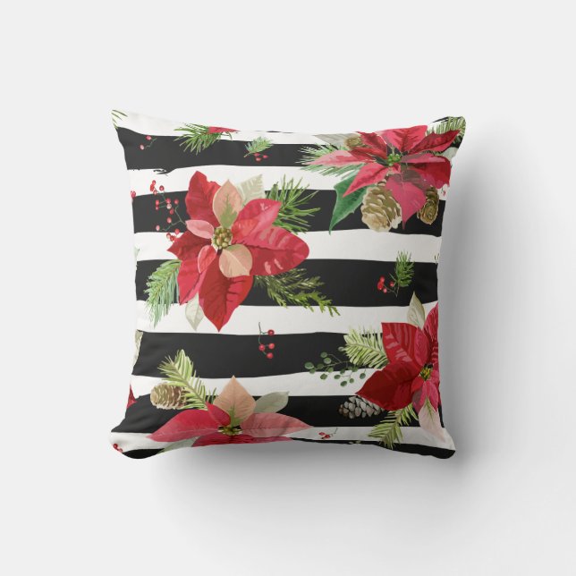 Poinsettias sur Coussin noir, blanc (Recto)