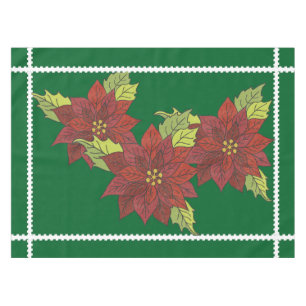 Poinsettias sur la nappe des Fêtes Vertes