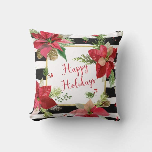 Poinsettias sur Noir, Blancs Coussin 2 (Recto)
