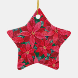 Poinsettias Winter Shelter  Ceramic Ornament