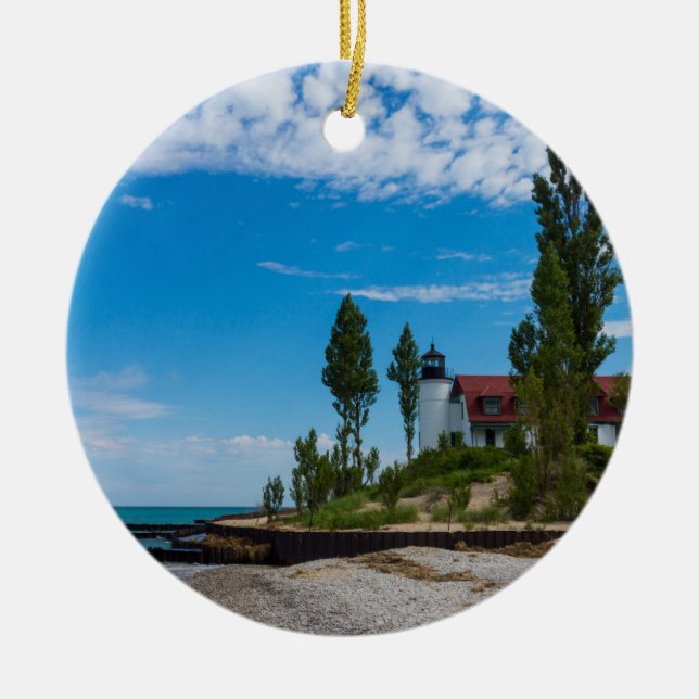 Point Betsie Light Ceramic Ornament (Front)