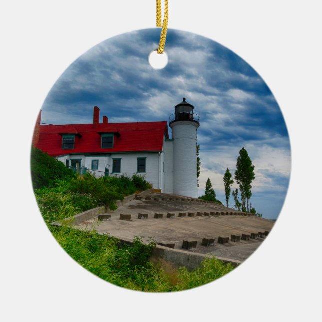 Point Betsie Lighthouse Ceramic Ornament (Front)
