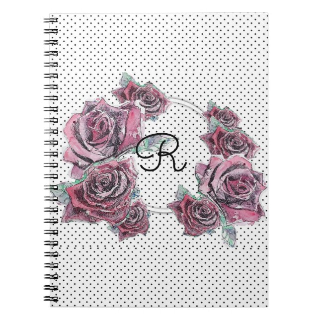 Point d'aquarelle rose rouge femmes Carnet initial (Devant)