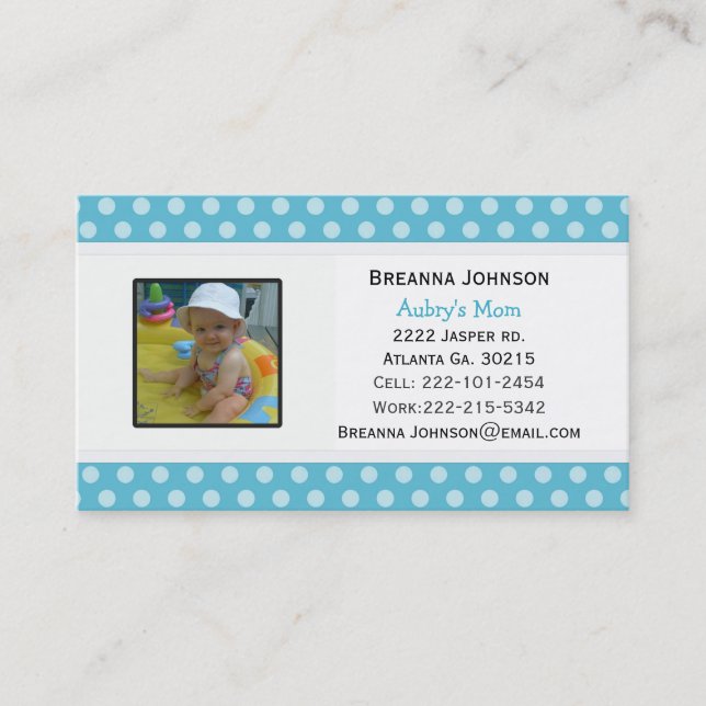 Point de polka bleu : Carte de contact de maman (Devant)