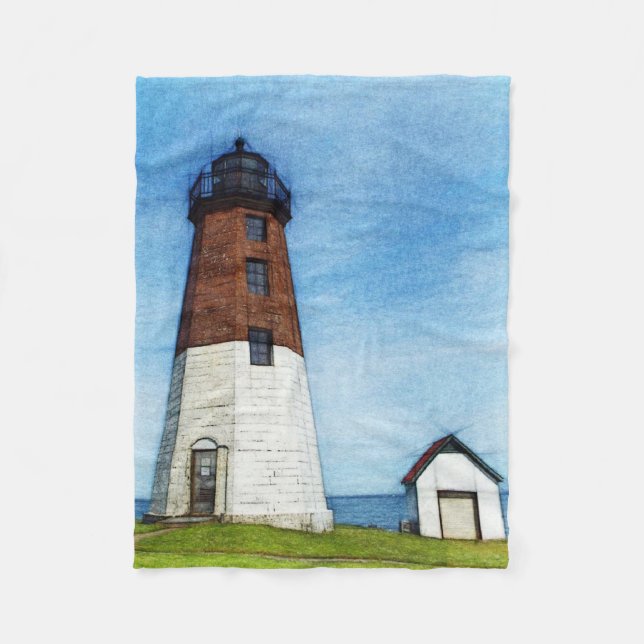 Point Judith lighthouse Fleece Blanket (Front)