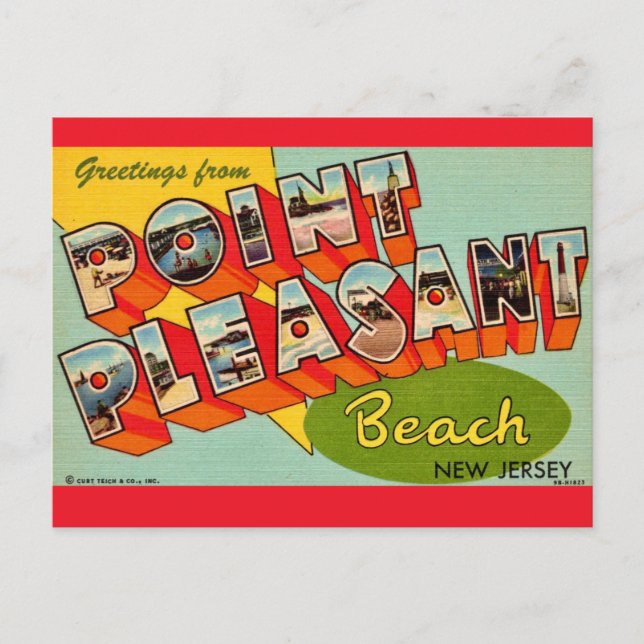 Point Pleasant Beach NJ Greetings Map Postcard (Front)