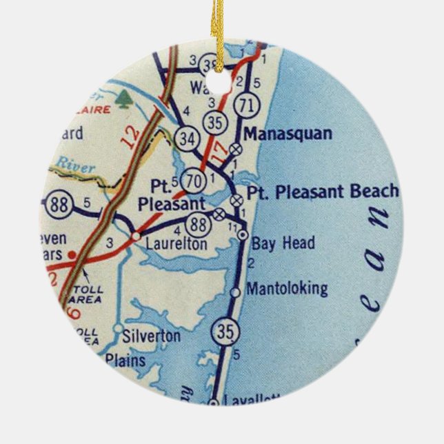 Point Pleasant Beach Vintage Map Ceramic Ornament (Back)