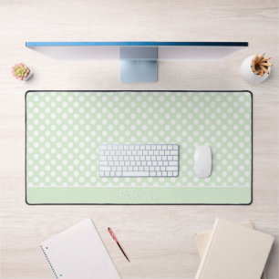 Point Polka blanc sur Motif vert pâle avec nom