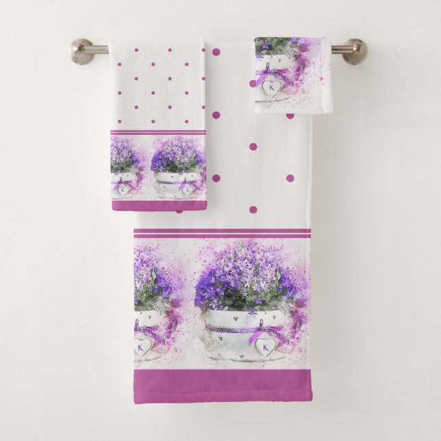 Point Polka floral de la lavande rose monogramme (En situation)