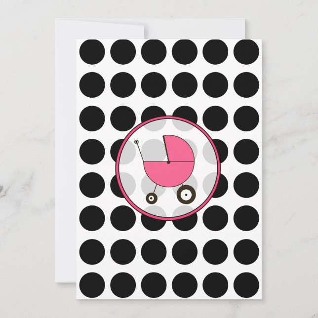 Point Polka noir / Invitation Baby shower rose cha (Devant)