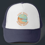 Point Reyes National Seashore Distressed Circle Trucker Hat<br><div class="desc">Point Reyes National Seashore illustration vector design. It is a vast expanse of protected coastline in Northern California’s Marin County.</div>