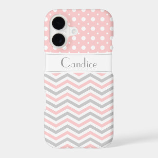 Point rose, gris, blanc et chevron & poka moderne