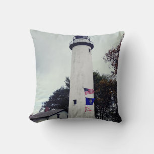 Pointe Aux Barques lighthouse photo created into a Throw Pillow