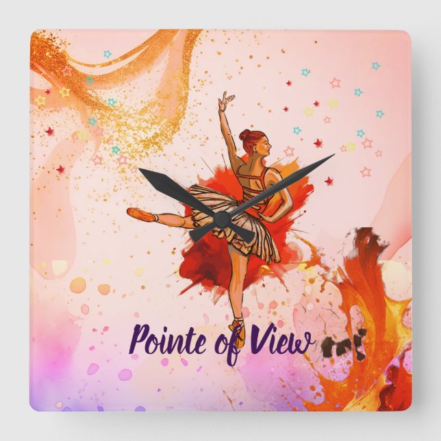 Pointe of View | Elegant Ballerina Art  Square Wall Clock (Front)