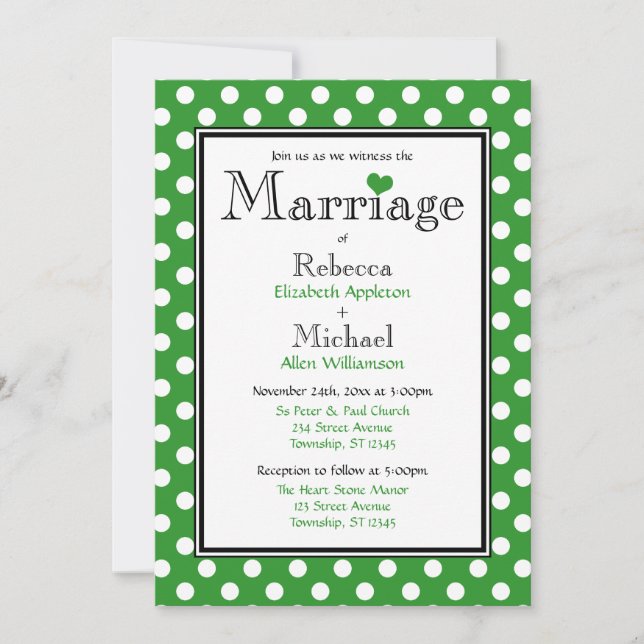 Pointe Polka Green Wedding Invitations (Devant)