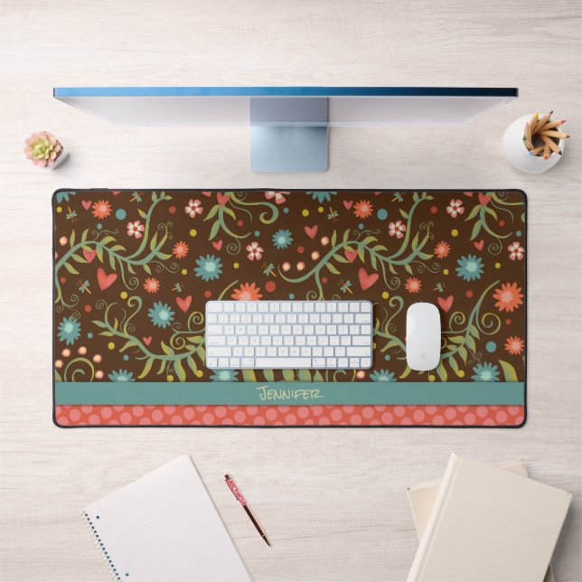 Pointe rose Floral Motif Boho Nom Citation (Bureau 1)