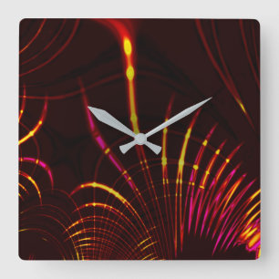 Pointed brownish curves from pink to fire colour square wall clock