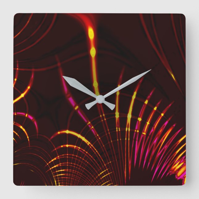 Pointed brownish curves from pink to fire colour square wall clock (Front)