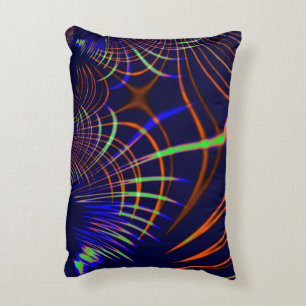 Pointed curves from lime green to coral and blue accent pillow