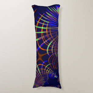 Pointed curves from lime green to coral and blue body pillow