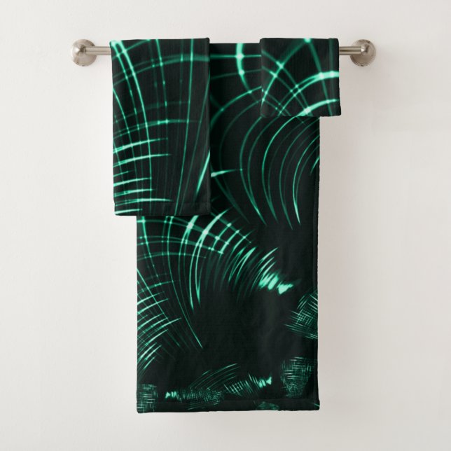 Pointed curves in mix of jungle green and neo mint bath towel set (Insitu)