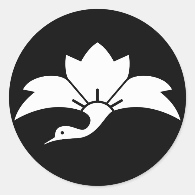 Pointed-leaf crane-shaped rhombic flower classic round sticker (Front)