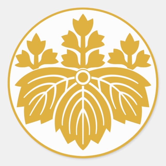 Pointed-leaf Paulownia with 53 blooms in rice cake Classic Round Sticker (Front)