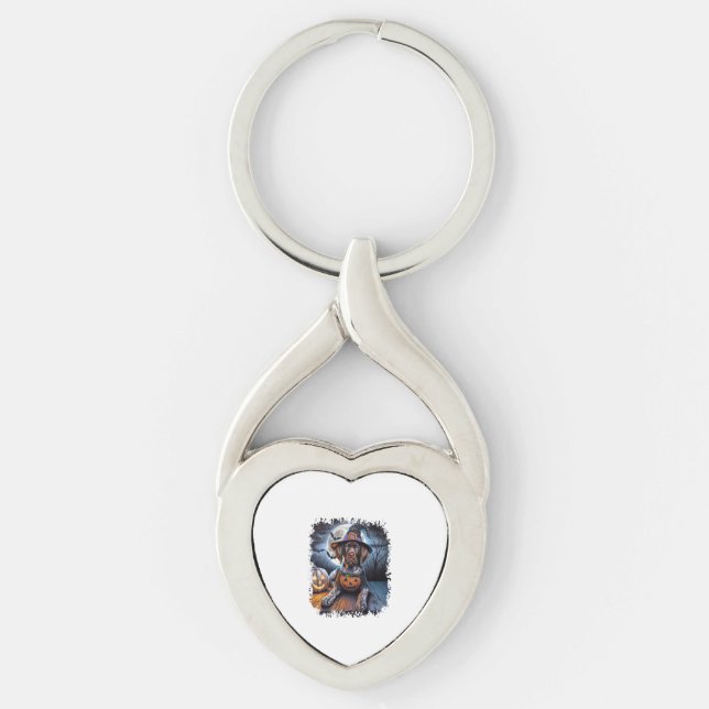 Pointer Dog Halloween Square Keychain (Front)