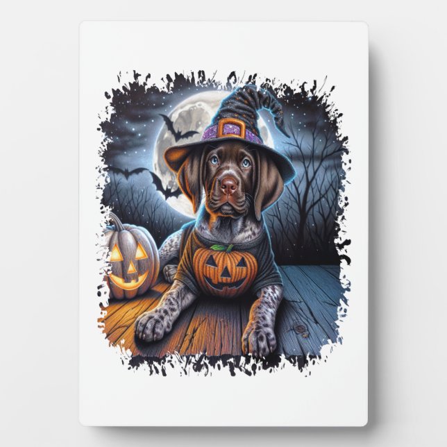 Pointer Dog Halloween Square Plaque (Front)
