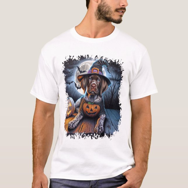 Pointer Dog Halloween Square T-Shirt (Front)