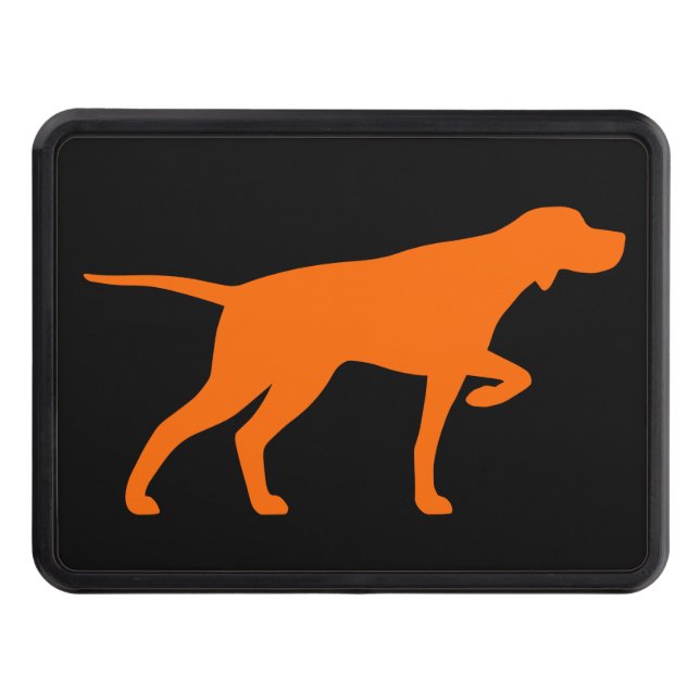 Pointer Dog Silhouette Blaze Orange Trailer Hitch Cover (Front)