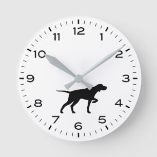 Pointer Dog Silhouette with Hours and Minutes Round Clock