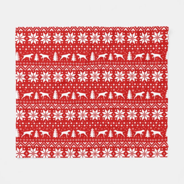 Pointer Dog Silhouettes Christmas Holiday Pattern Fleece Blanket (Front (Horizontal))