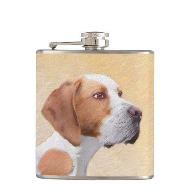 Pointer Painting - Cute Original Dog Art Hip Flask (Front)