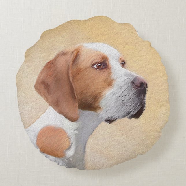 Pointer Painting - Cute Original Dog Art Round Pillow (Back)