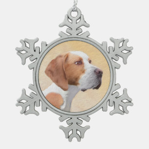 Pointer Painting - Cute Original Dog Art Snowflake Pewter Christmas Ornament