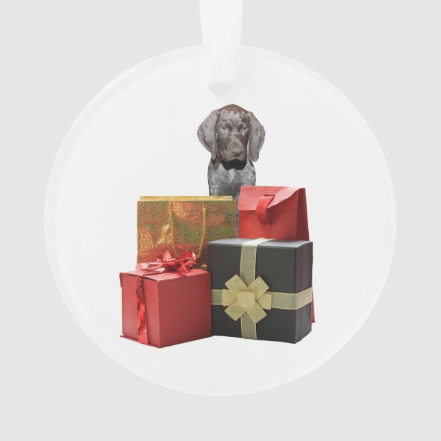 Pointer Puppy Christmas Gifts Ornament (Back)
