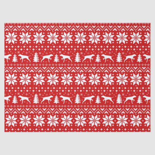 Pointer Silhouettes Christmas Pattern Red Tissue Paper (Front)