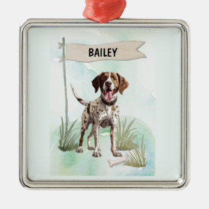 Pointer Watercolor Personalized Dog Metal Ornament