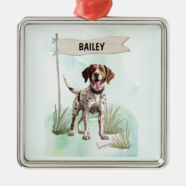 Pointer Watercolor Personalized Dog Metal Ornament (Front)