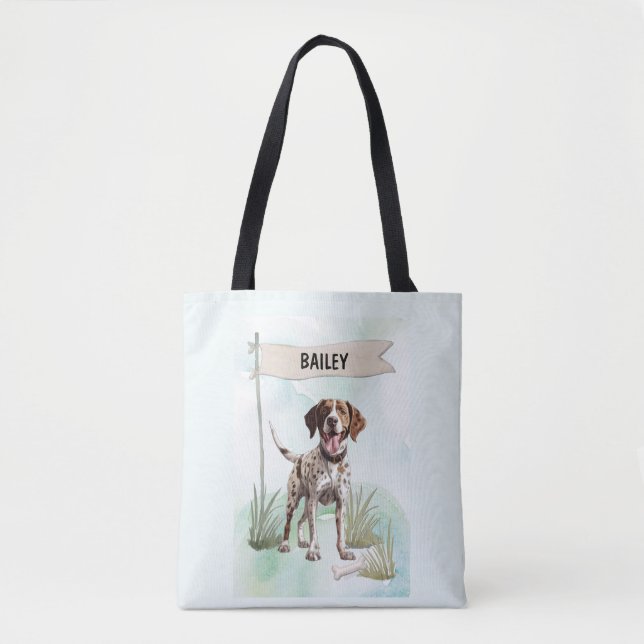 Pointer Watercolor Personalized Dog Tote Bag (Front)