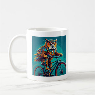 Pointilist Owl Riding a Bike Coffee Mug
